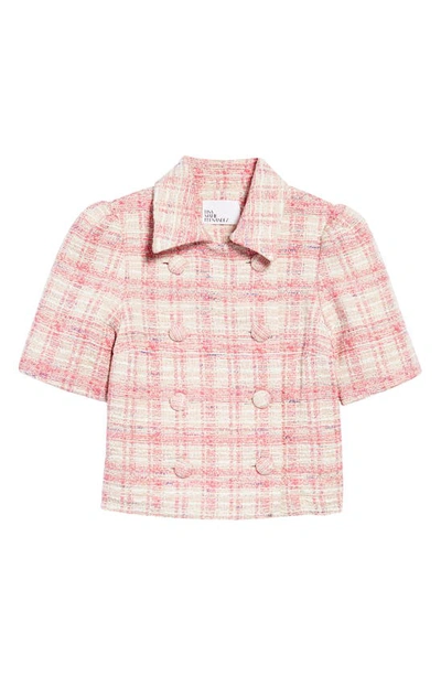 Lisa Marie Fernandez Double Breasted Puff Sleeve Tweed Blazer In Pink Tweed