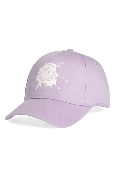 Shop Moncler Splatter Logo Twill Baseball Cap In Purple
