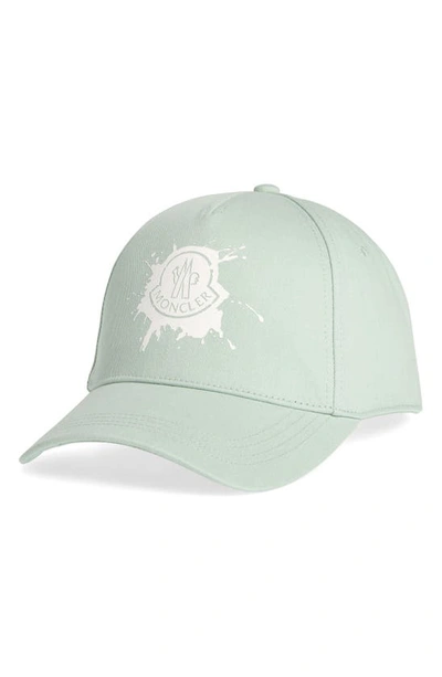 Shop Moncler Splatter Logo Twill Baseball Cap In Mint Green