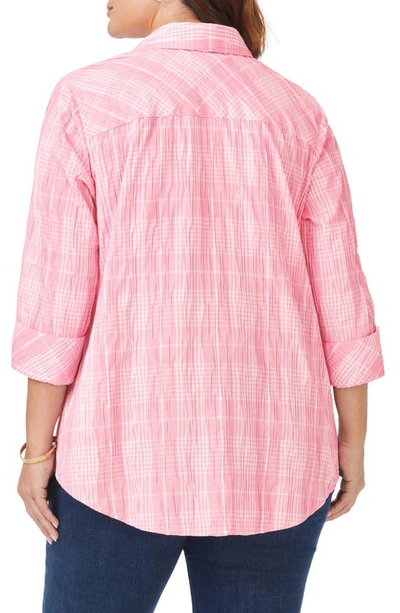 Shop Foxcroft Faith Beach Plaid Button-up Tunic Shirt In Pink Champagne