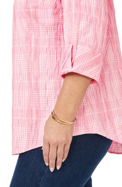 Shop Foxcroft Faith Beach Plaid Button-up Tunic Shirt In Pink Champagne