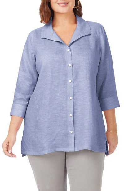 Shop Foxcroft Stirling Button-up Linen Tunic In Indigo