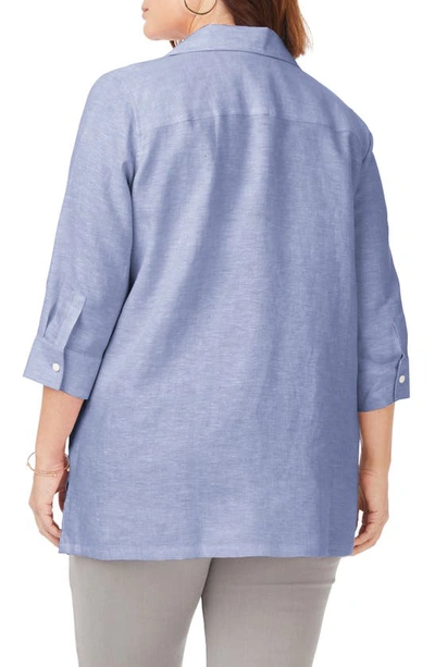 Shop Foxcroft Stirling Button-up Linen Tunic In Indigo