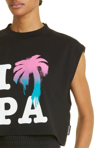 Shop Palm Angels I Love Pa Graphic Muscle Crop Tank In Black Multicolor