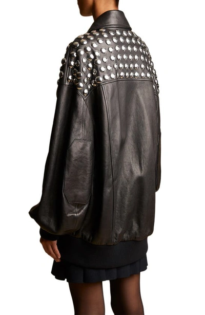 Shop Khaite Ziggy Studded Oversize Leather Bomber Jacket In Black