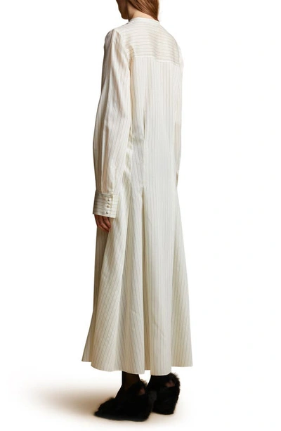 Shop Khaite Waylon Stripe Long Sleeve Wool Blend Shirtdress In Ivory/ Black