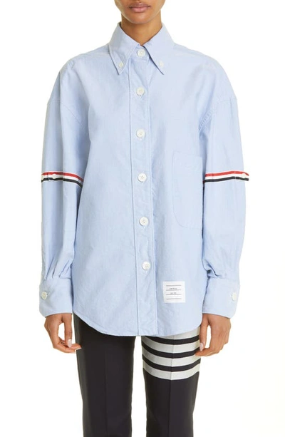 Shop Thom Browne Rwb Armband Oversize Cotton Button-down Shirt In Light Blue