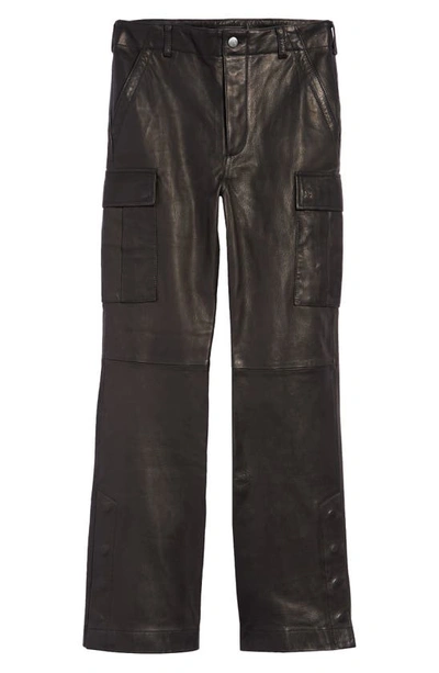 Shop Amiri Leather Flare Cargo Pants In Black