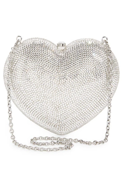 Judith Leiber Lamour Petite Coeur Heart Clutch In Silver Rhine