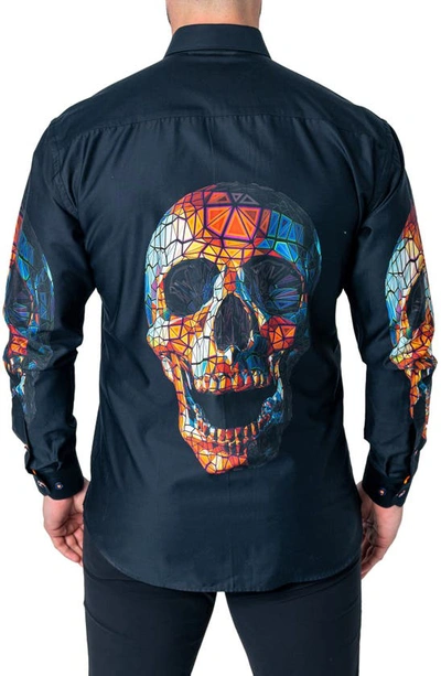 Shop Maceoo Fibonacci Skull Prizm Cotton Button-up Shirt In Black