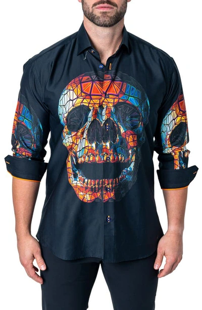 Shop Maceoo Fibonacci Skull Prizm Cotton Button-up Shirt In Black