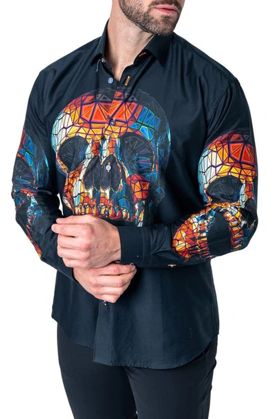 Shop Maceoo Fibonacci Skull Prizm Cotton Button-up Shirt In Black