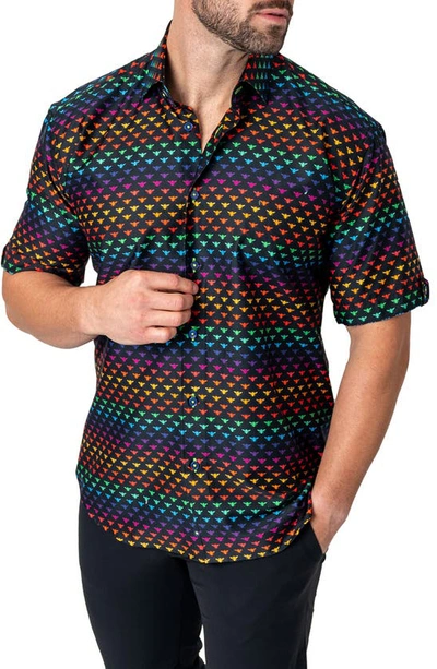 Shop Maceoo Galileo Beerainbow Black Short Sleeve Button-up Shirt