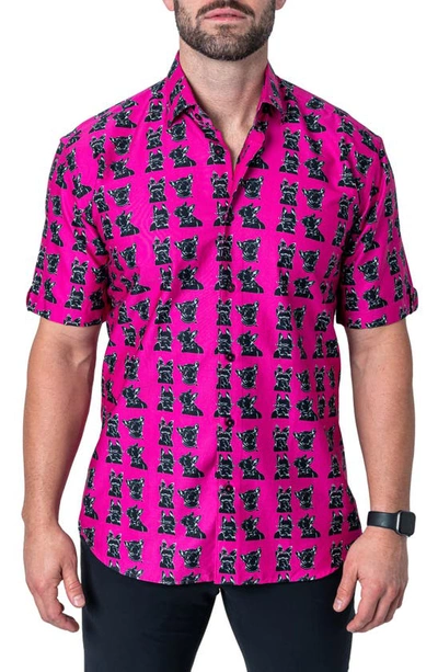 Shop Maceoo Galileo Pinkdog Pink Short Sleeve Button-up Shirt