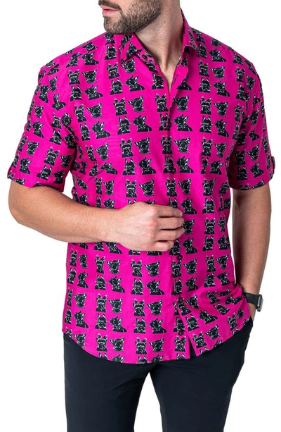 Shop Maceoo Galileo Pinkdog Pink Short Sleeve Button-up Shirt