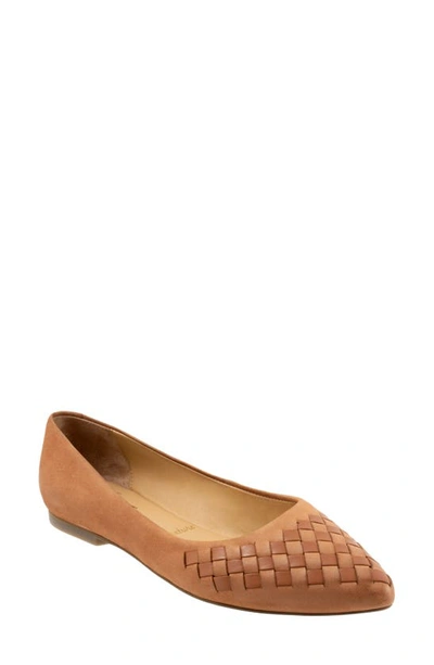 Shop Trotters Estee Woven Flat In Luggage Nubuck