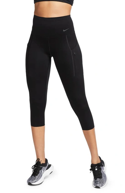 Shop Nike Dri-fit Go Firm Support High Waist Crop Leggings In Black/ Black