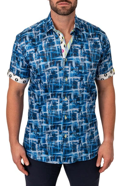 Shop Maceoo Galileo Glaciers Blue Short Sleeve Button-up Shirt