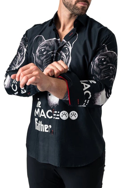Shop Maceoo Fibonacci Dogfather Cotton Button-up Shirt In Black