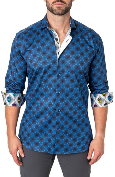 Maceoo Einstein Regular Fit Crossover Blue Button-up Shirt In Blue