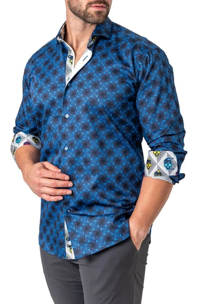 Maceoo Einstein Regular Fit Crossover Blue Button-up Shirt In Blue