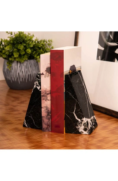 Bey-berk Zebra Marble Wedge Bookend In Black Zebra Marble