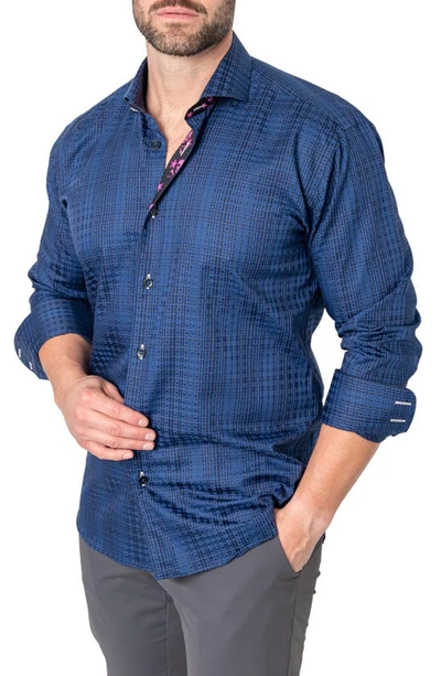 Shop Maceoo Einstein Repeat Square Contemporary Fit Button-up Shirt In Blue