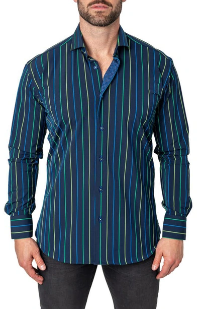 Shop Maceoo Einstein Neon Stripe Contemporary Fit Button-up Shirt In Blue