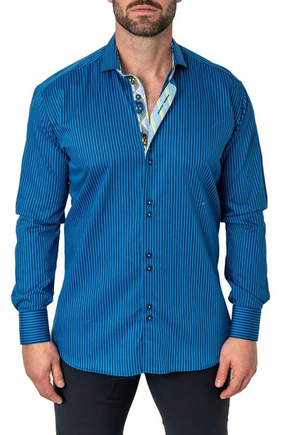Shop Maceoo Einstein Diamonds & Stripes Contemporary Fit Button-up Shirt In Blue