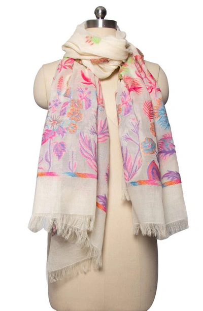 Saachi Happy Fun Times Floral Print Cotton Scarf In Ivory