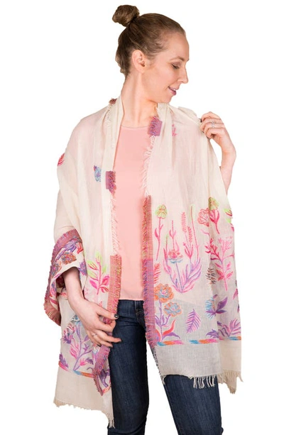 Saachi Happy Fun Times Floral Print Cotton Scarf In Ivory