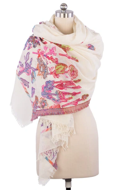 Saachi Happy Fun Times Floral Print Cotton Scarf In Ivory