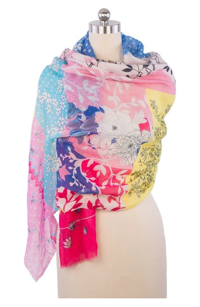 Saachi Happy Floral Print Scarf In White Multi