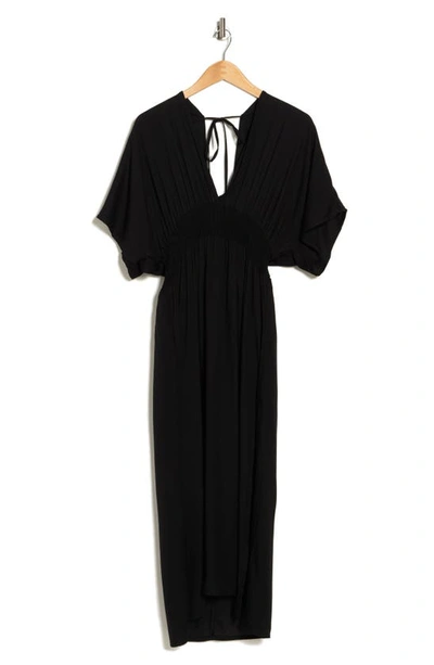 Shop Boho Me Smocked Tie Back Maxi Cover-up Dress In Black