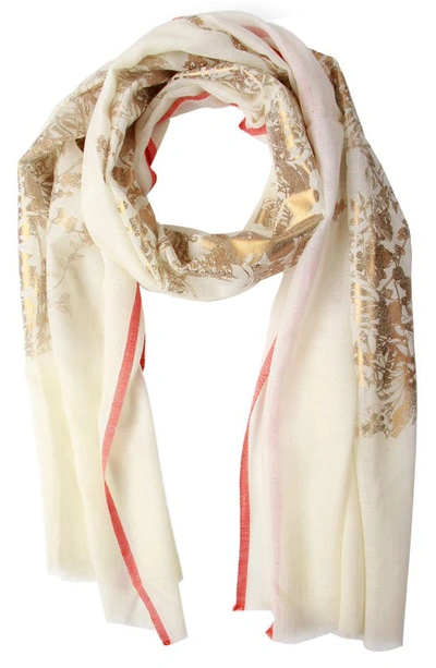 Saachi Metallic Floral Wool Scarf In Ivory