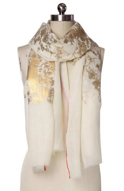 Saachi Metallic Floral Wool Scarf In Ivory