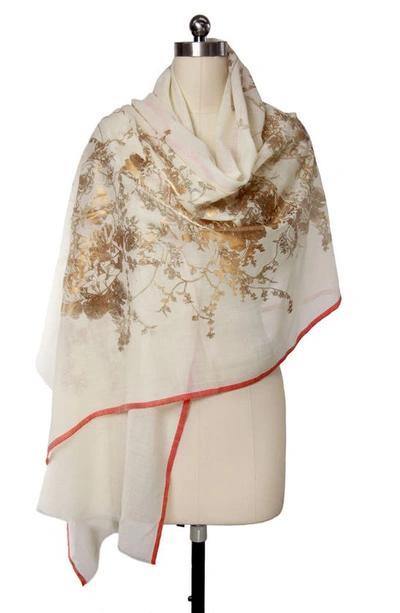 Saachi Metallic Floral Wool Scarf In Ivory