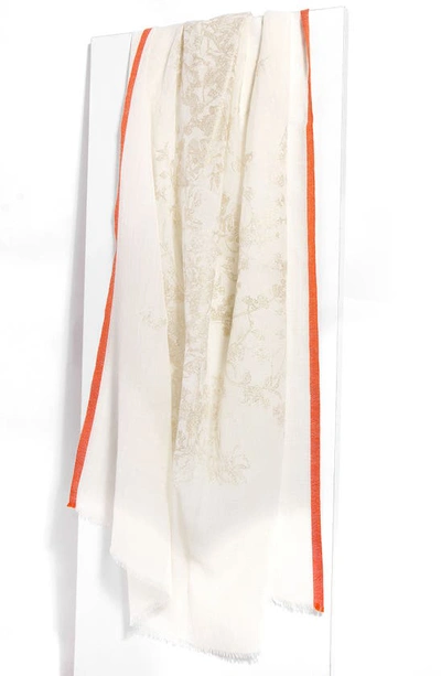 Saachi Metallic Floral Wool Scarf In Ivory