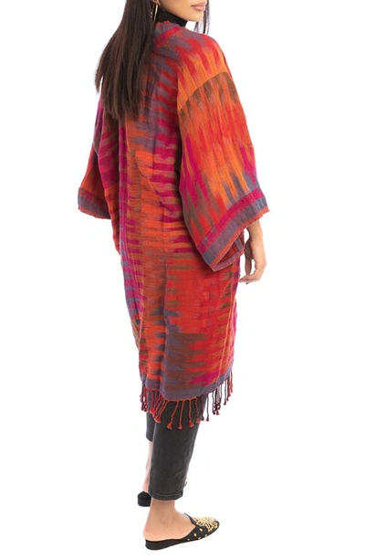 Saachi Gradient Stripe Fringe Trim Ruana In Red