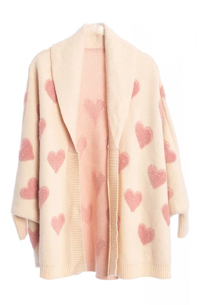 Shop Saachi Heart Print Shawl Collar Cardigan In White Pink