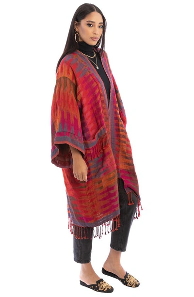 Saachi Gradient Stripe Fringe Trim Ruana In Red