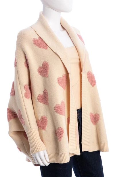 Shop Saachi Heart Print Shawl Collar Cardigan In White Pink