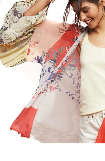 Saachi Mystical Garden Floral Print Bell Sleeve Ruana In Red Multi
