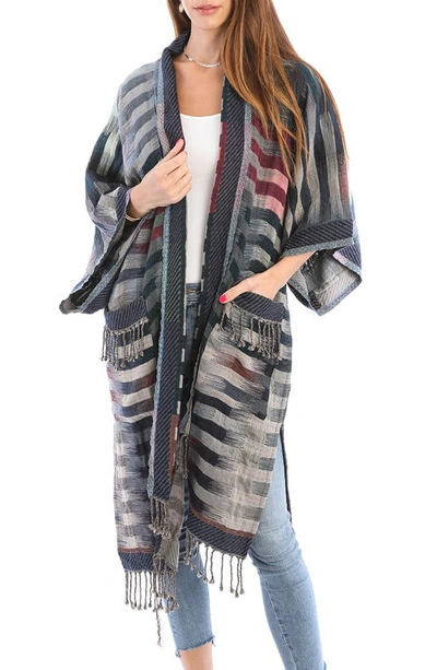 Saachi Retro Gradient Stripe Ruana In Charcoal