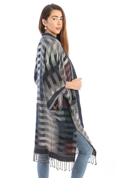Saachi Retro Gradient Stripe Ruana In Charcoal