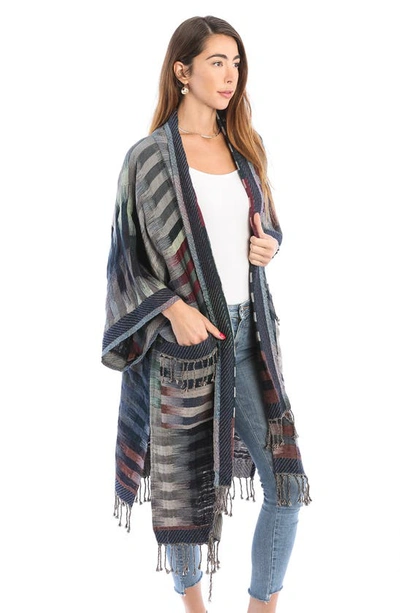 Saachi Retro Gradient Stripe Ruana In Charcoal