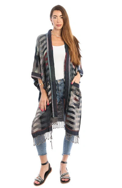 Saachi Retro Gradient Stripe Ruana In Charcoal