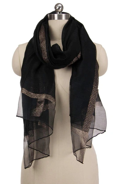 Saachi Shimmer Border Metallic Trim Scarf In Black
