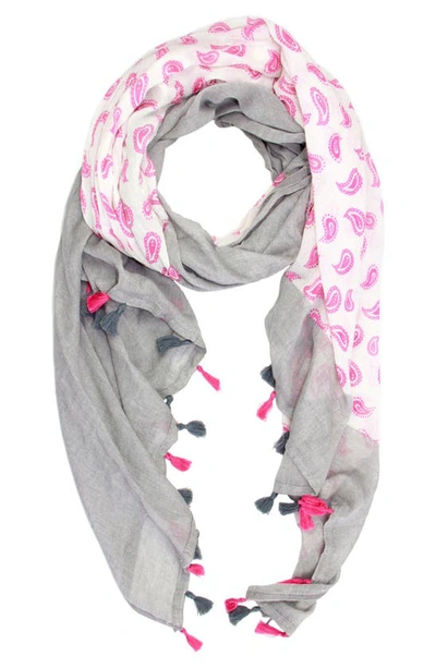 Saachi Paisley Panel Tassel Trim Scarf In Grey