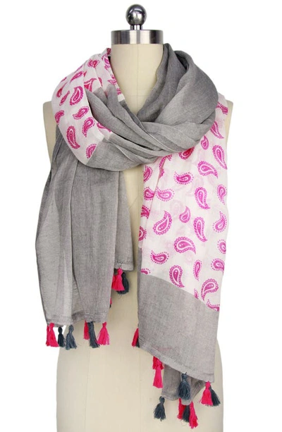 Saachi Paisley Panel Tassel Trim Scarf In Grey